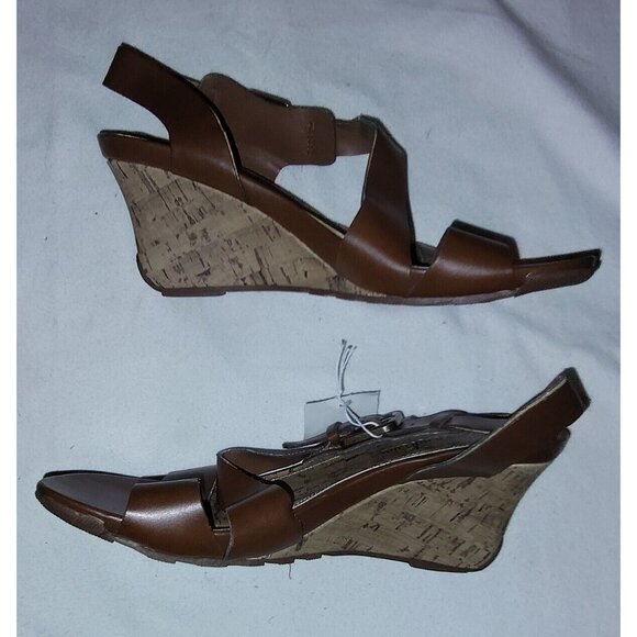 Montego Bay Club Wedge Sandals Size 8 Womens Dark Brown Open Toe Cork Slingback - Picture 6 of 6